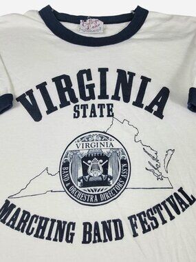 vintage Virginia State Marching Band Festival white and navy ringer tee large